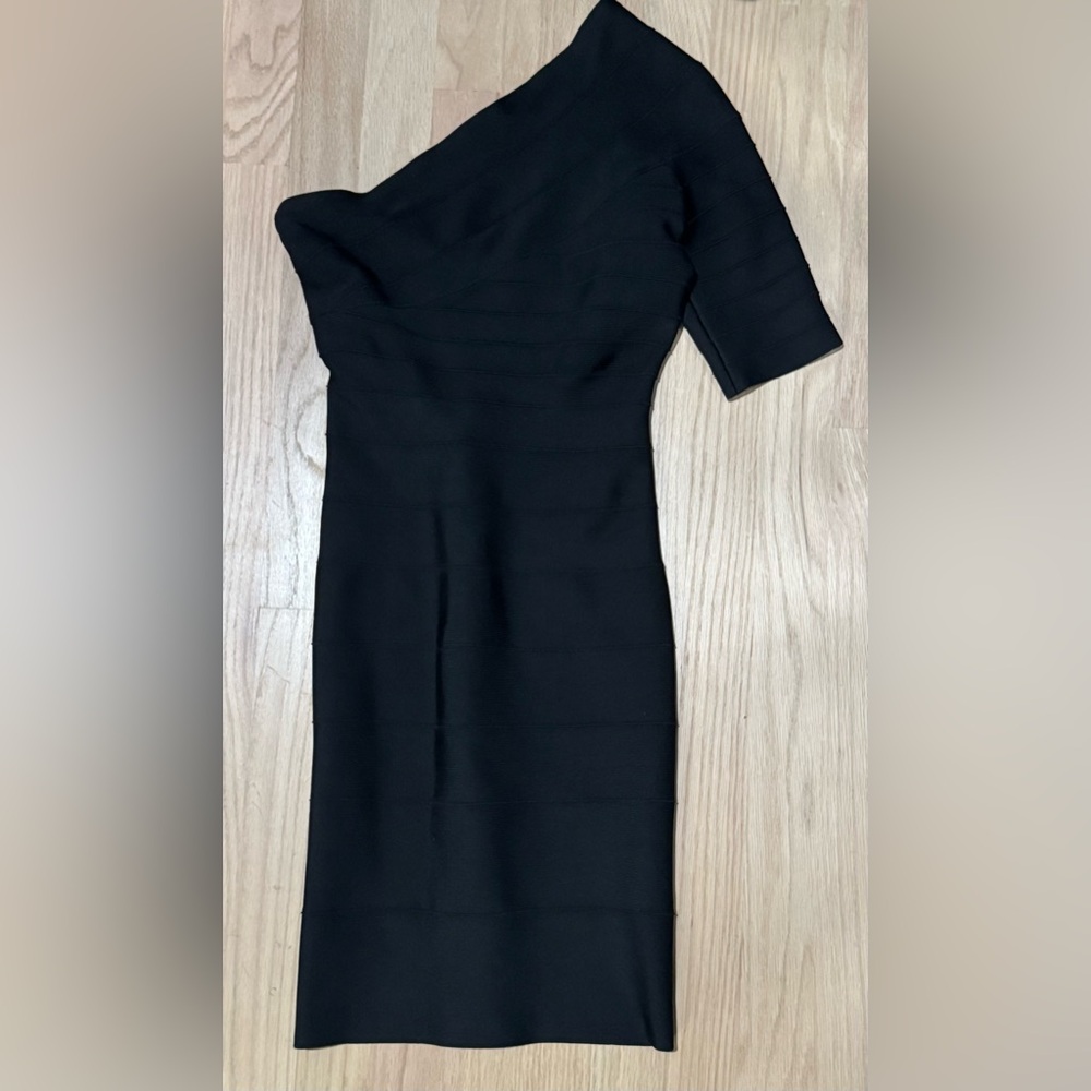 Herve Leger One Shoulder Black Bandage Dress XS